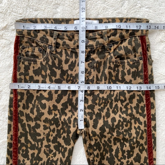 Zara woman high rise leopard animal print red velvet trim skinny jeans 2 - Picture 6 of 12